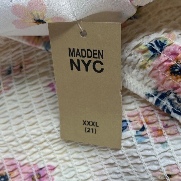 Madden NYC Floral Baby Doll Dress Puff Sleeves Ruffle Hem Cream Size XXXL New - Picture 10 of 10